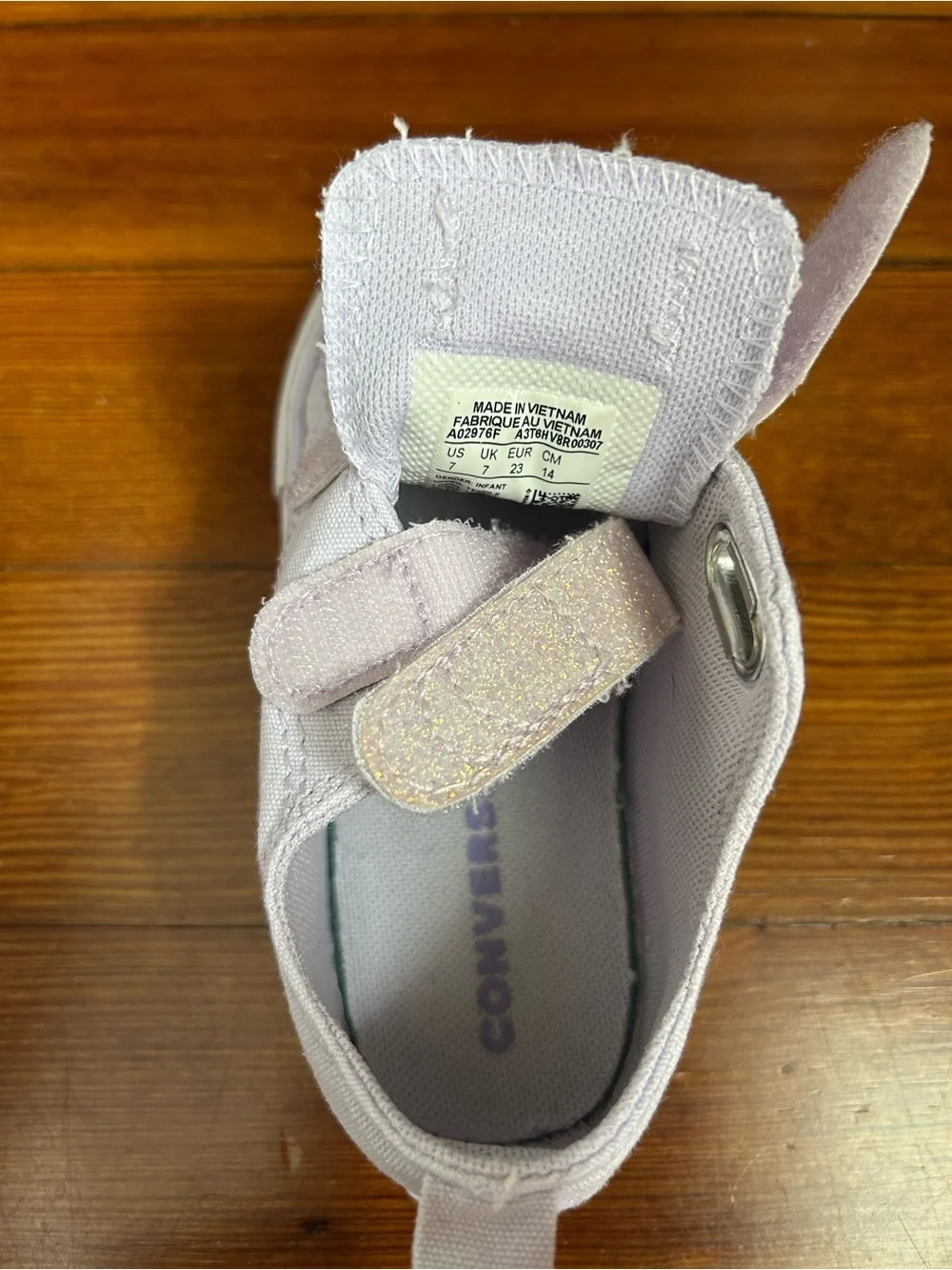 Converse Girl’s Light Lavender Glitter Velcro Sneakers - Toddler Size 7
